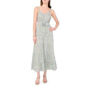 Halogen Womens Tiered Maxi‎ Dress Floral Print Spaghetti Straps Tie Waist Size M
